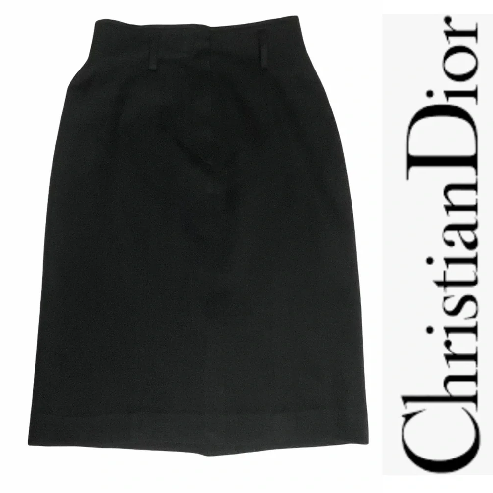 Vintage Christian Dior Charcoal Gray Pencil Skirt - Picture 3 of 15